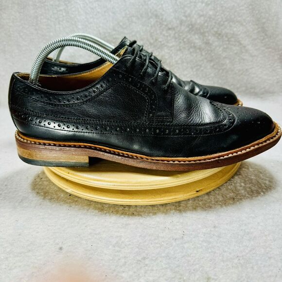 Bostonian NO16 Longwing Mens Dress Oxford Black Leather US Size 9 Shoes Wing Tip - Picture 2 of 7